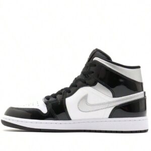 Nike Nike Air Jordan 1 Mid SE Patent Black White Metallic Silver Metallic Gold HV0789-010 Men's Fashion Sneaker New