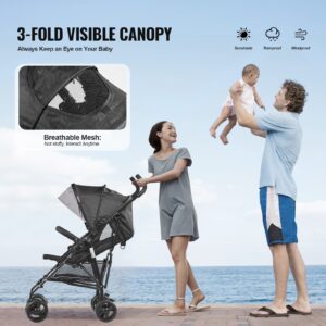 Lightweight Stroller, Compact Easy Fold MultiPosition Recline Canopy Backrest, Carbon Steel Frame, for Travel and More