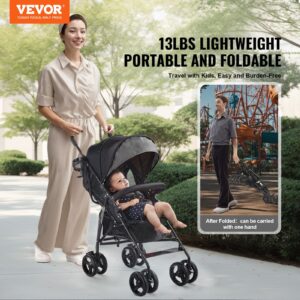 Lightweight Stroller, Compact Easy Fold MultiPosition Recline Canopy Backrest, Carbon Steel Frame, for Travel and More