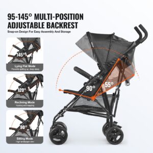 Lightweight Stroller, Compact Easy Fold MultiPosition Recline Canopy Backrest, Carbon Steel Frame, for Travel and More