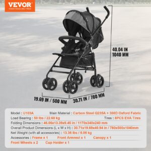 Lightweight Stroller, Compact Easy Fold MultiPosition Recline Canopy Backrest, Carbon Steel Frame, for Travel and More