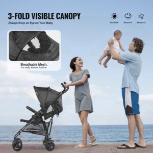 Lightweight Stroller, Compact Easy Fold MultiPosition Recline Canopy Backrest, Carbon Steel Frame, for Travel and More