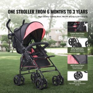 Lightweight Stroller, Compact Easy Fold MultiPosition Recline Canopy Backrest, Carbon Steel Frame, for Travel and More