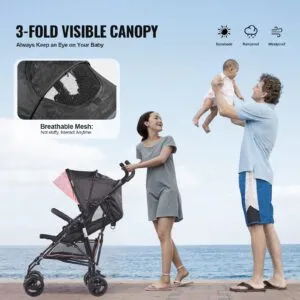 Lightweight Stroller, Compact Easy Fold MultiPosition Recline Canopy Backrest, Carbon Steel Frame, for Travel and More