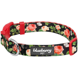 Blueberry Pet Rose Flower Print Padded Dog Collar