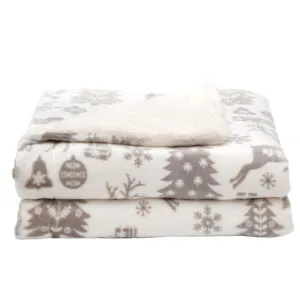 Holiday Printed Plush-to-Sherpa Throw Blanket