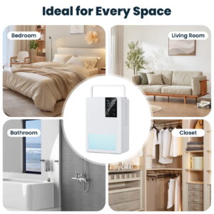 Dehumidifier for Home, 67 oz Water Tank Small Dehumidifier Bedroom Bathroom Auto Shut Off 7 Color LED Light