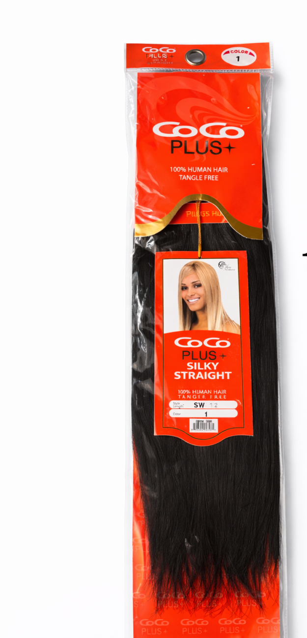 CoCo Plus+ Silky Straight 100% Human Hair Extensions – Color 1 (Jet Black) |