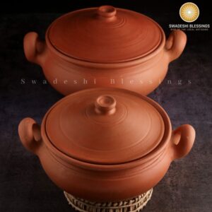 Handmade Unglazed Clay Pot for Cooking With Lid: Earthen Kadai, Lead-Free Ayurvedic-Cookwares, Clay Handi