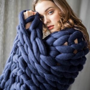 Chunky Knit Merino Wool Blanket: Soft Arm Knitted Throw