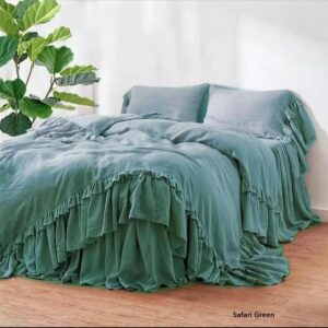 Ruffle DUVET COVER Set. 100% linen Quilt cover with two Pillow case. Softened linen 3pcs bedding set. king queen full twin calking All Size.