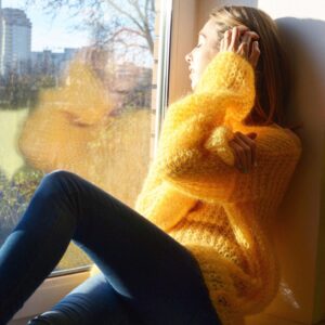 Yellow light mohair sweater, Autumn loose knit sweater, Oversized handknit sweater, Soft sunny yellow sweater, chunky knit bohemian sweater