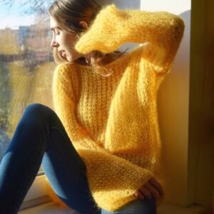 Yellow light mohair sweater, Autumn loose knit sweater, Oversized handknit sweater, Soft sunny yellow sweater, chunky knit bohemian sweater