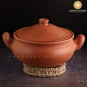 Handmade Unglazed Clay Pot for Cooking With Lid: Earthen Kadai, Lead-Free Ayurvedic-Cookwares, Clay Handi