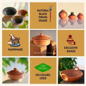 Handmade Unglazed Clay Pot for Cooking With Lid: Earthen Kadai, Lead-Free Ayurvedic-Cookwares, Clay Handi
