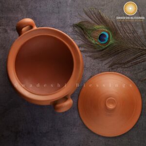 Handmade Unglazed Clay Pot for Cooking With Lid: Earthen Kadai, Lead-Free Ayurvedic-Cookwares, Clay Handi
