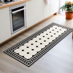 Black and White Kitchen Mat, Non-Slip Polyester Velvet Rug