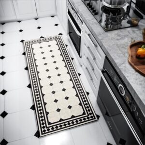 Black and White Kitchen Mat, Non-Slip Polyester Velvet Rug