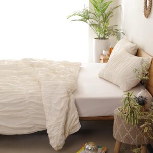 Cream Color Pure Cotton Wrinkle Duvet Cover, Comforter Cover, 100% Cotton Boho Duvet Cover, Bohemian Dorm Bedding Set, Quilt Cover, Gift