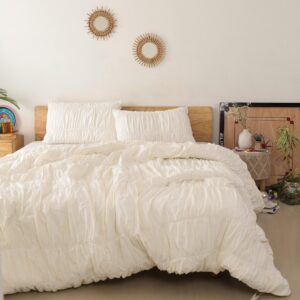 Cream Color Pure Cotton Wrinkle Duvet Cover, Comforter Cover, 100% Cotton Boho Duvet Cover, Bohemian Dorm Bedding Set, Quilt Cover, Gift