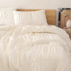 Cream Color Pure Cotton Wrinkle Duvet Cover, Comforter Cover, 100% Cotton Boho Duvet Cover, Bohemian Dorm Bedding Set, Quilt Cover, Gift