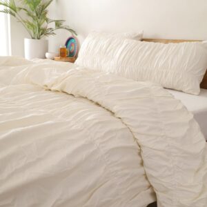 Cream Color Pure Cotton Wrinkle Duvet Cover, Comforter Cover, 100% Cotton Boho Duvet Cover, Bohemian Dorm Bedding Set, Quilt Cover, Gift