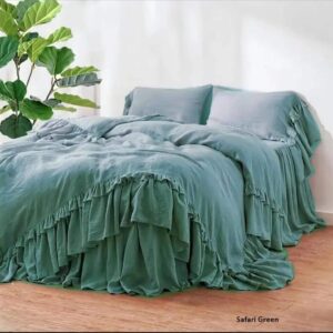 Ruffle DUVET COVER Set. 100% linen Quilt cover with two Pillow case. Softened linen 3pcs bedding set. king queen full twin calking All Size.
