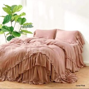 Ruffle DUVET COVER Set. 100% linen Quilt cover with two Pillow case. Softened linen 3pcs bedding set. king queen full twin calking All Size.