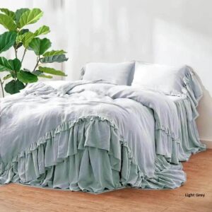 Ruffle DUVET COVER Set. 100% linen Quilt cover with two Pillow case. Softened linen 3pcs bedding set. king queen full twin calking All Size.