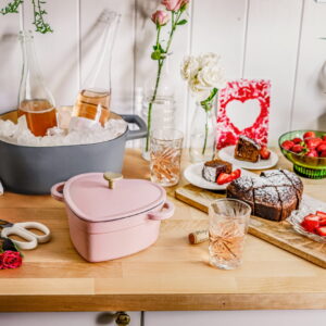 Beautiful 2QT Cast Iron Heart Dutch Oven, Pink Champagne by Drew Barrymore