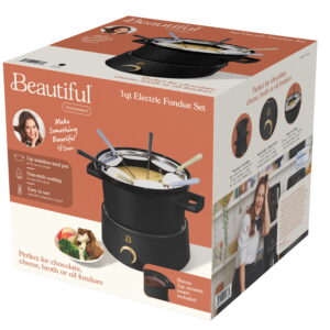 Beautiful 3 Qt Electric Fondue Set with Bonus 2 qt Ceramic Pot, Black Sesame by Drew Barrymore