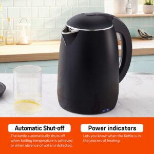 Elite Cuisine EKT8152 1.8L Cool-Touch Electric Kettle with Stainless Steel Interior, Black