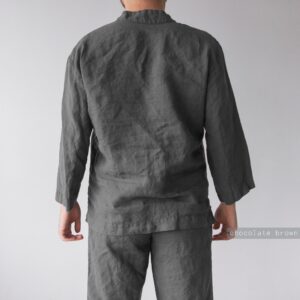 Linen Men's Pajama Set: Oversized Fit, Brown Linen Sleepwear
