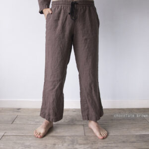 Linen Men's Pajama Set: Oversized Fit, Brown Linen Sleepwear