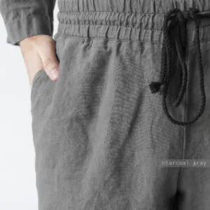 Linen Men's Pajama Set: Oversized Fit, Brown Linen Sleepwear
