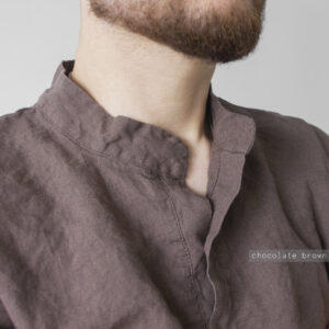Linen Men's Pajama Set: Oversized Fit, Brown Linen Sleepwear