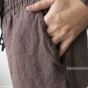 Linen Men's Pajama Set: Oversized Fit, Brown Linen Sleepwear